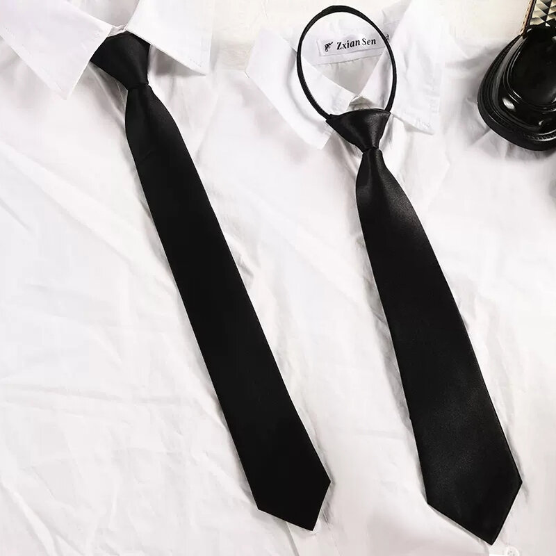 Black Knot Free Ties Zipper Matte High Grade Business Shirt Suit Tie Accessories Necktie Men Women Wedding Meeting Funeral Wear