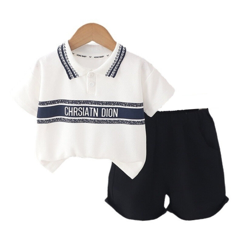 Conjunto de ropa de verano para bebé, chándal informal, camiseta con letras, pantalones cortos, 2 unidades
