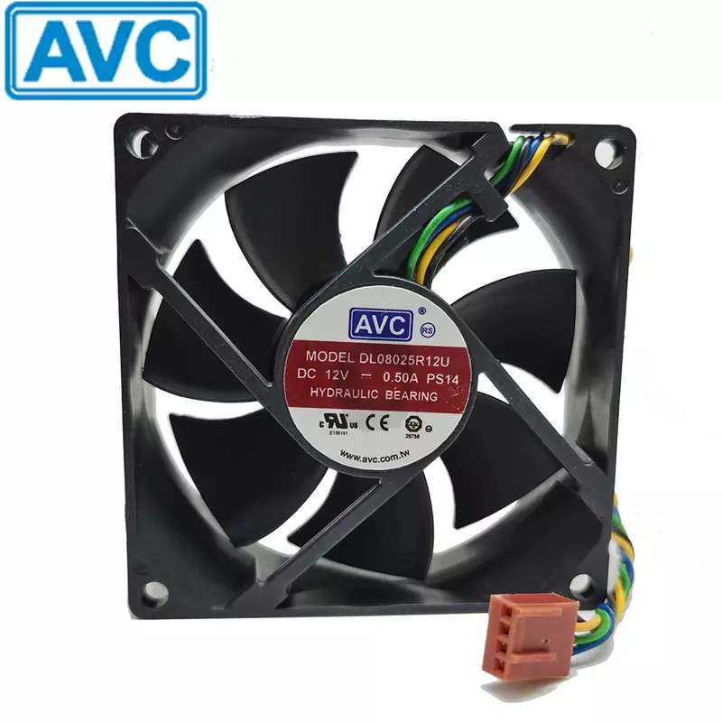 For AVC 8025 fan 80mmx80mmx25mm DL08025R12U Hydraulic Bearing PWM Cooler Cooling Fan DC12V 0.50A 4Wire 4Pin Connector