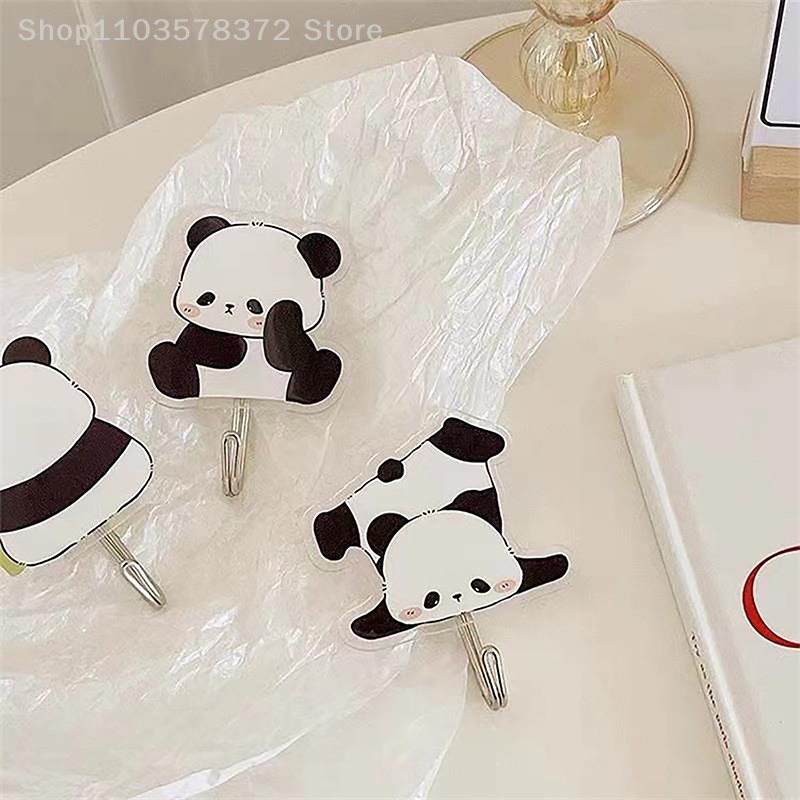 Gancho sin perforaciones de Panda lindo creativo detrás de la puerta del baño, gancho de pared adhesivo fuerte, gancho de acrílico sin huellas, accesorios para el hogar