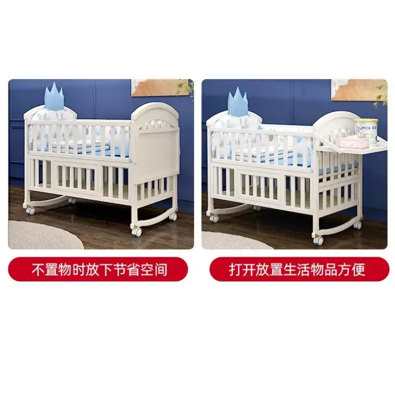 유아용 단단한 목재 아기 침대, 탈착식 아기 Bb, 다기능 요람, 어린이 접합 퀸 침대, 유럽 화이트