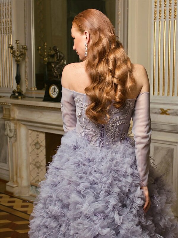 Classic Strapless Evening Dress 2024 Elegant Half-Sleeved Tulle Gown Simple Floor-Length A-Line Gowns Vestidos De Novia