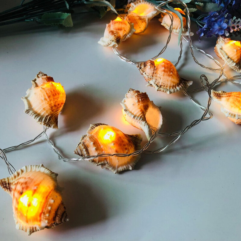 Shell String Light Unique Coastal Style Lighting Plastic Hand-made Battery Powered Beach Themed Decor For Holiday Party