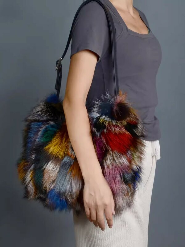 Женская зимняя сумка из натурального Лисьего меха, роскошная женская сумка из натурального меха, дизайнерская сумка-тоут Высокого Качества из Натурального Меха чернобурки, женские сумки