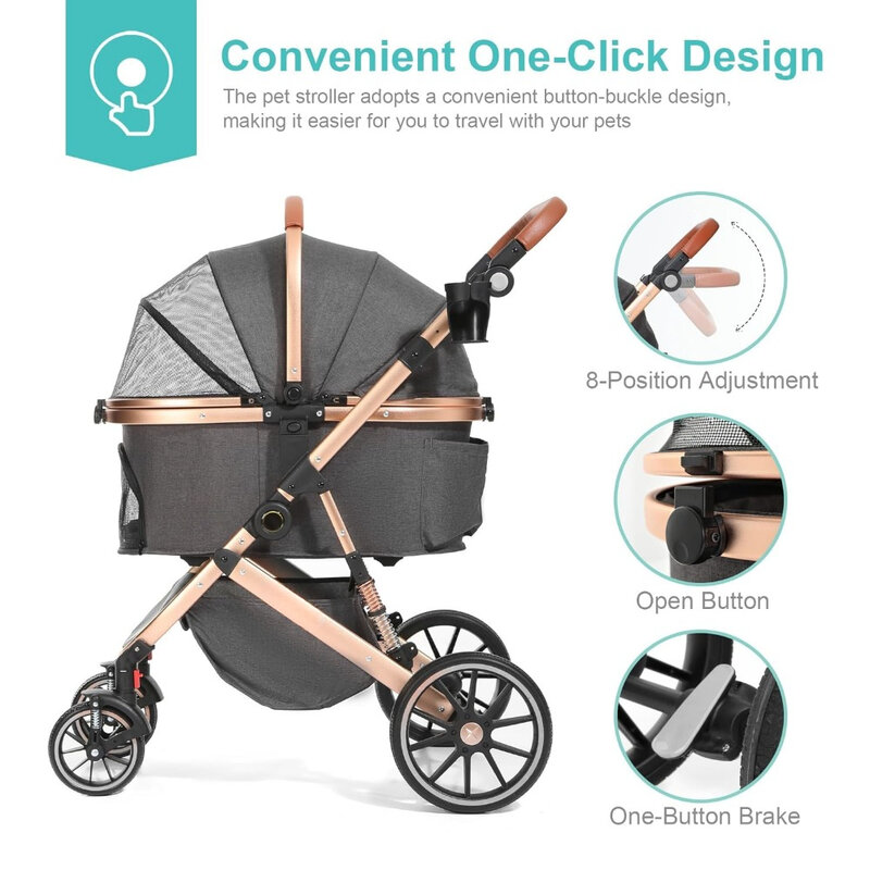 Stroller for Small Medium Dogs,Pet Stroller 3-in-1 4 Wheels Travel Jogger for Puppies Doggies Stroller with Detachable Carrier