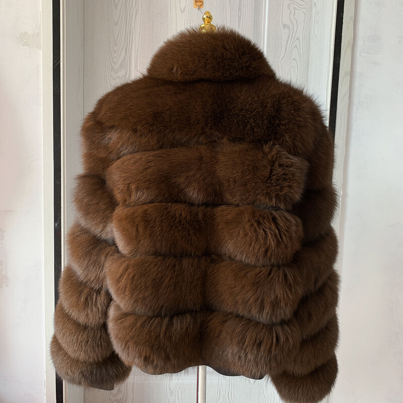 2023 New Luxury Real Fox Fur Coat Women's Winter Warm Natural Fur Jacket with Stand Neck Design Fashion Women's Raccoon Fur Coat