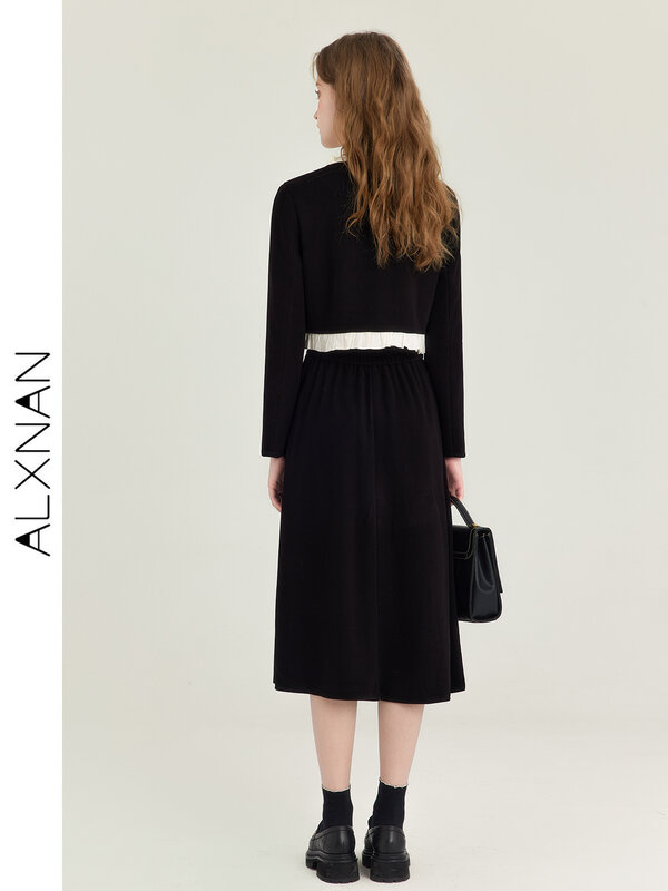 ALXNAN-Fato feminino francês, top pequeno de fragrância, saia preta fina de cintura alta, vendido separadamente, outono, novo, T01006, 2024