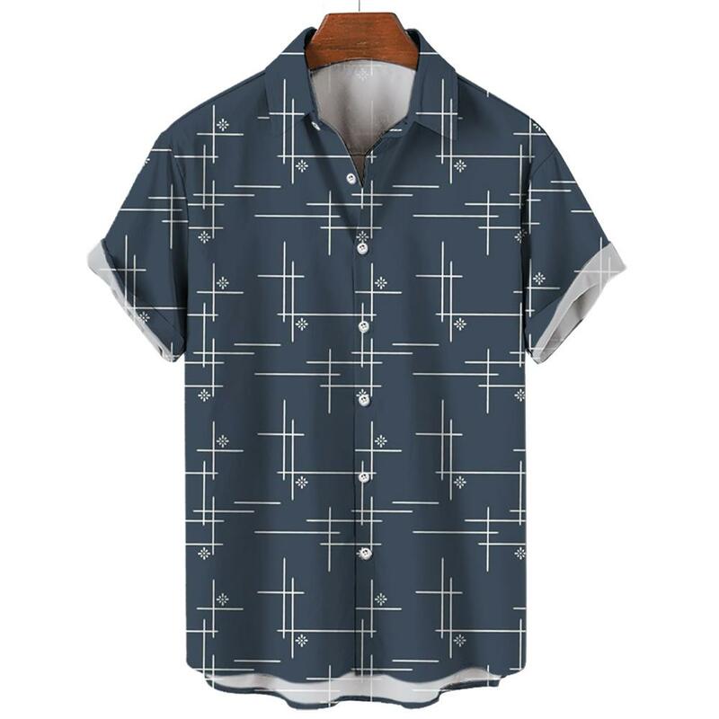 Camisa 3D simples masculina, tops de manga curta, camisas de rua casuais, roupas grandes e soltas, 5XL, moda verão, nova