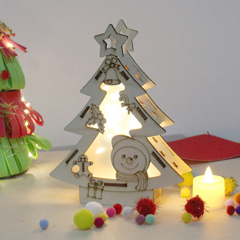 Natal de madeira led árvore de natal para casa decorações presente do feriado experiência brinquedos para a educação caule brinquedos diy