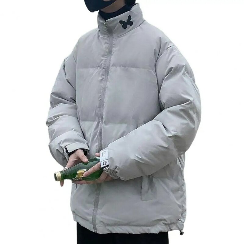 Jaket pria musim dingin, jaket luar tahan angin tebal dengan pelindung leher tahan angin dan penutup ritsleting dingin untuk panjang