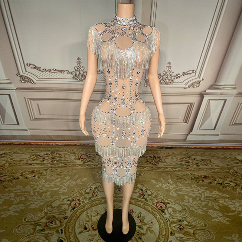 Прозрачное Сетчатое кружевное высокоэластичное платье с коротким рукавом и блестками