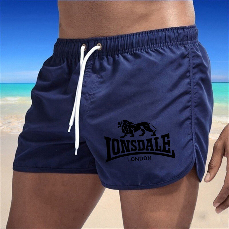 Мужские спортивные пляжные шорты LONSDALE 2024, летние свободные спортивные шорты с карманами