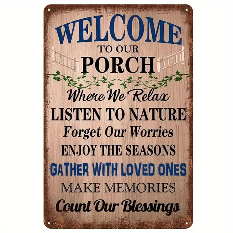 1pc Vintage Metal Tin Sign,"Welcome To Our Porch"(8"x12"), Poster With Artworks, Restaurant Bar Pub Cafe Coffee Shop Iron Painti