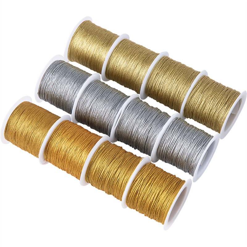 Cuerda de macramé trenzada para fabricación de joyas, hilo dorado/plateado, pulsera, collar, borlas, abalorios, Shamballa