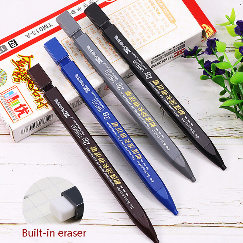 Thick Flat Head Mechanical Pencil Drawing 2B with Refills Pencil Office Supplies Writing Automatic Office School Supplies