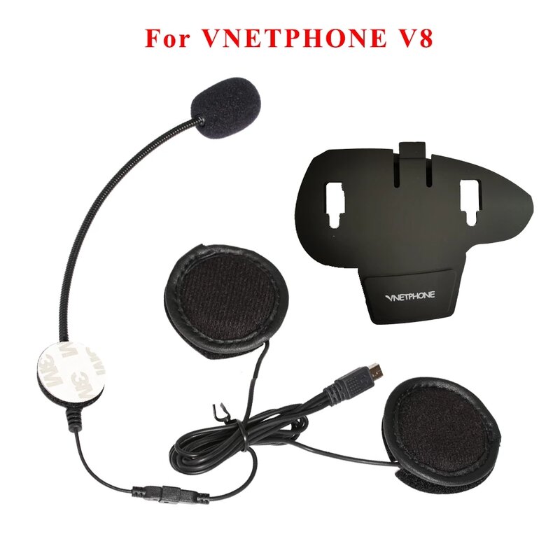 Microfone Speaker Headset e Capacete Intercom Clip para VNETPHONE V8 Motocicleta, Mini USB Jack, 10 Pin, Bluetooth
