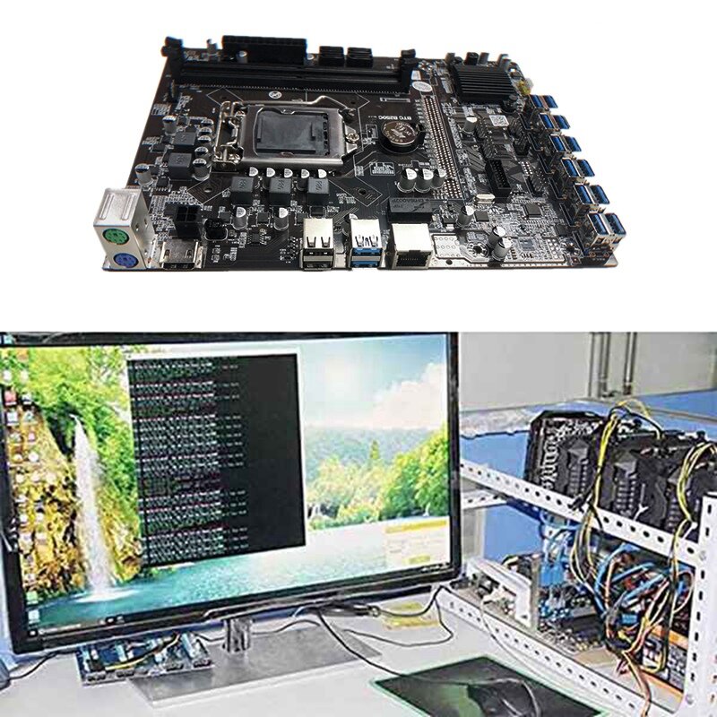 HOT-B250C BTC Mining Motherboard with SATA Cable+ Switch Cable 12XPCIE to USB3.0 GPU Slot LGA1151 Support DDR4 DIMM RAM