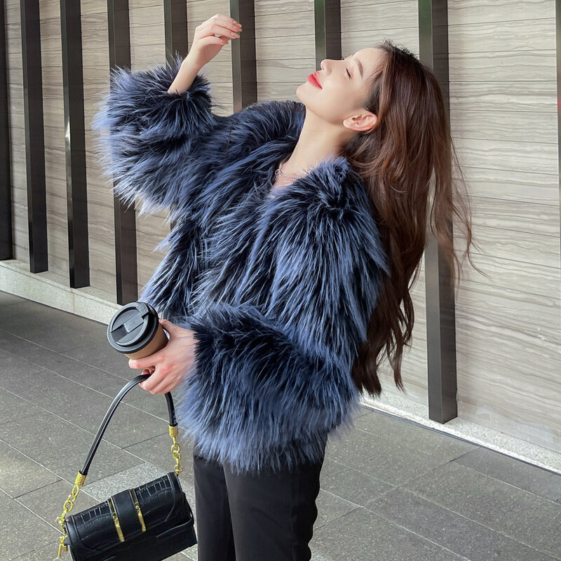 Женское Экологичное зимнее пальто из искусственного меха, европейская уличная мода, элегантное женское мягкое меховое пальто с длинными рукавами