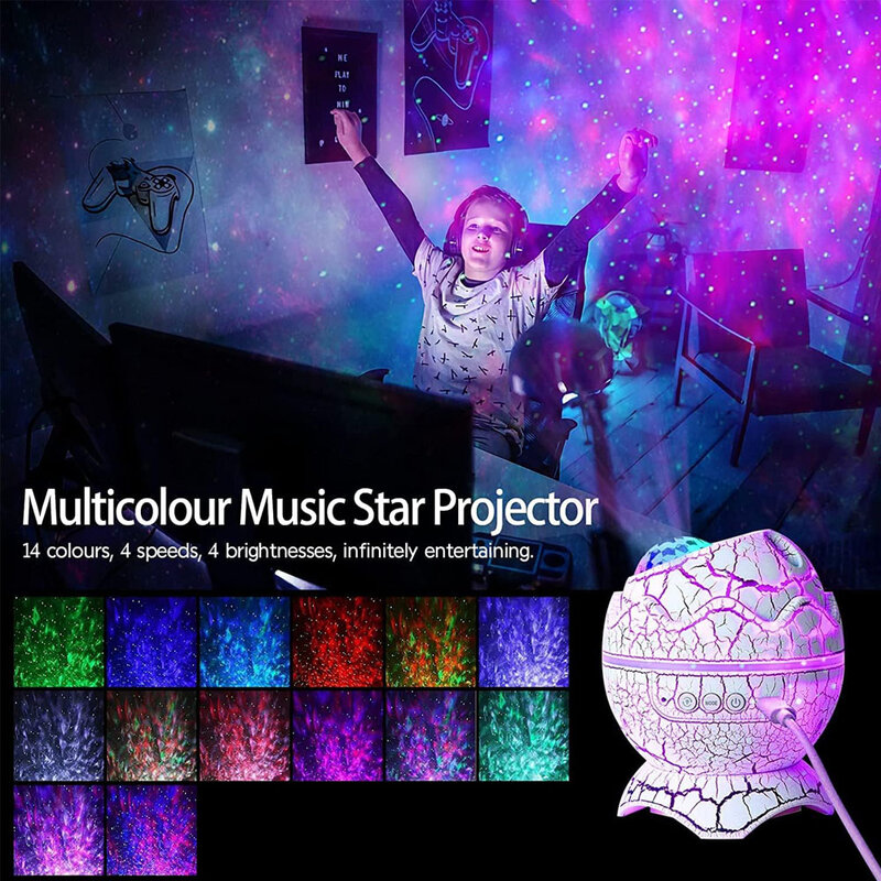 Galaxy  Star Projector for Bedroom with Remote Control & White Noise Bluetooth Speaker 14 Colors LED Night Lights for Kids Gift