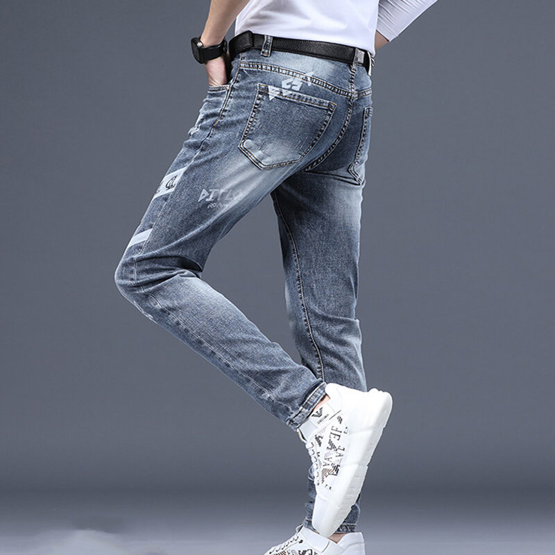 2024 nowe męskie wiosenne dżinsy modne spodnie do prania wysokiej jakości Slim Fit Vintage Blue dżinsy hip-hopowe Streetwear Mans jeansowe spodnie