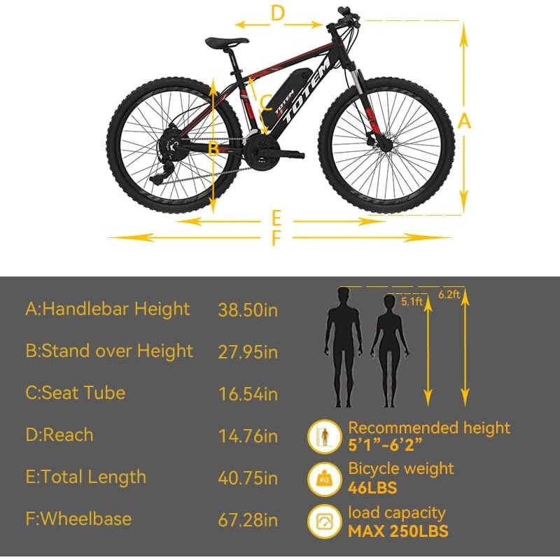 จักรยานไฟฟ้าโทเท็มสำหรับผู้ใหญ่26 ”มอเตอร์จักรยานไฟฟ้าเสือภูเขา350วัตต์2.0วิคเตอร์20MPH พร้อมแบตเตอรี่แบบถอดได้10.4Ah 36โวลต์ E-MTB พร้อม SH