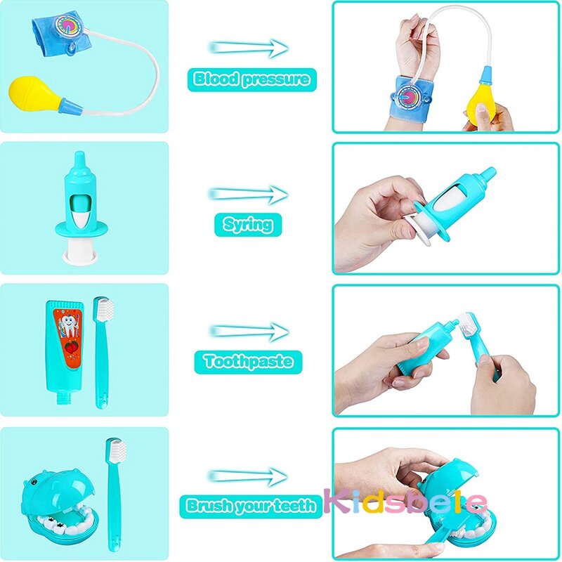 Mainan Medis Anak-anak Dokter Berpura-pura Bermain Peran Kit 44 Buah Kotak Simulasi Dokter Gigi Anak Perempuan Mainan Permainan Pendidikan untuk Anak Stetoskop