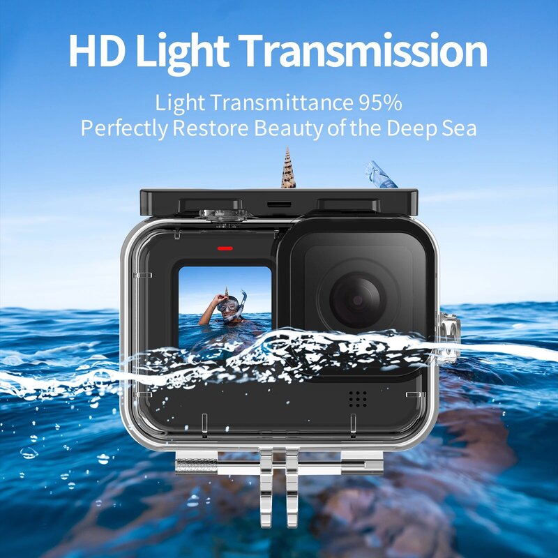 TELESIN 60M casing tahan air untuk GoPro Hero 12 11 10 9 penutup perumahan menyelam bawah air dengan Filter menyelam aksesoris kamera aksi