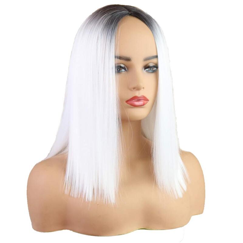 Black White Ombre Bob Wig for Women Short Straight Full Wig for Cosplay Costume Hair Wigs