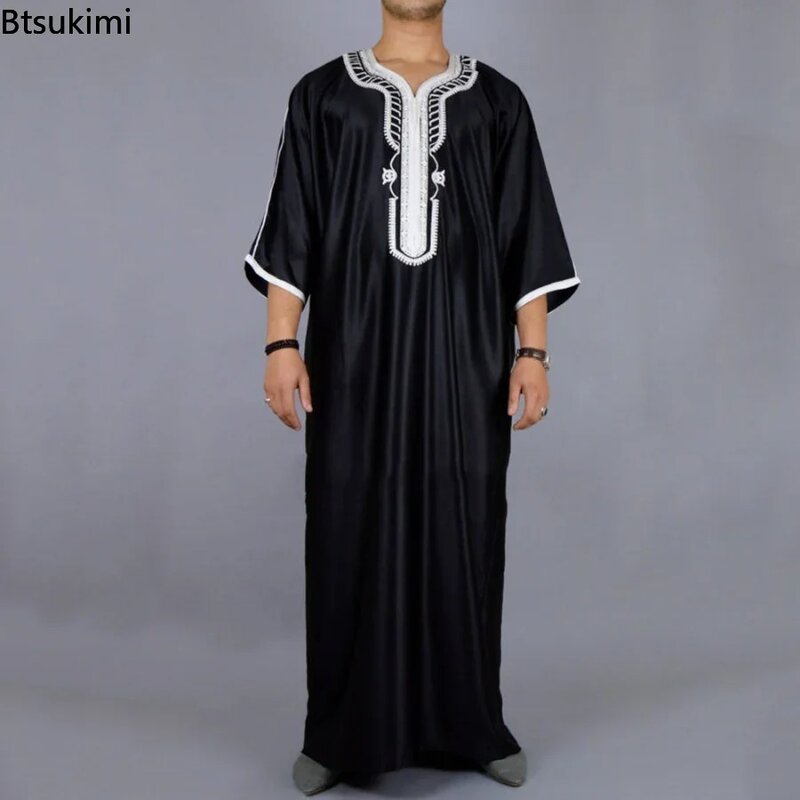 Moda muzułmańskich mężczyzn Jubba Thobes arabski Pakistan dubaj Kaftan Abaya szaty islamska odzież Arabia saudyjska czarny długa bluzka sukienka
