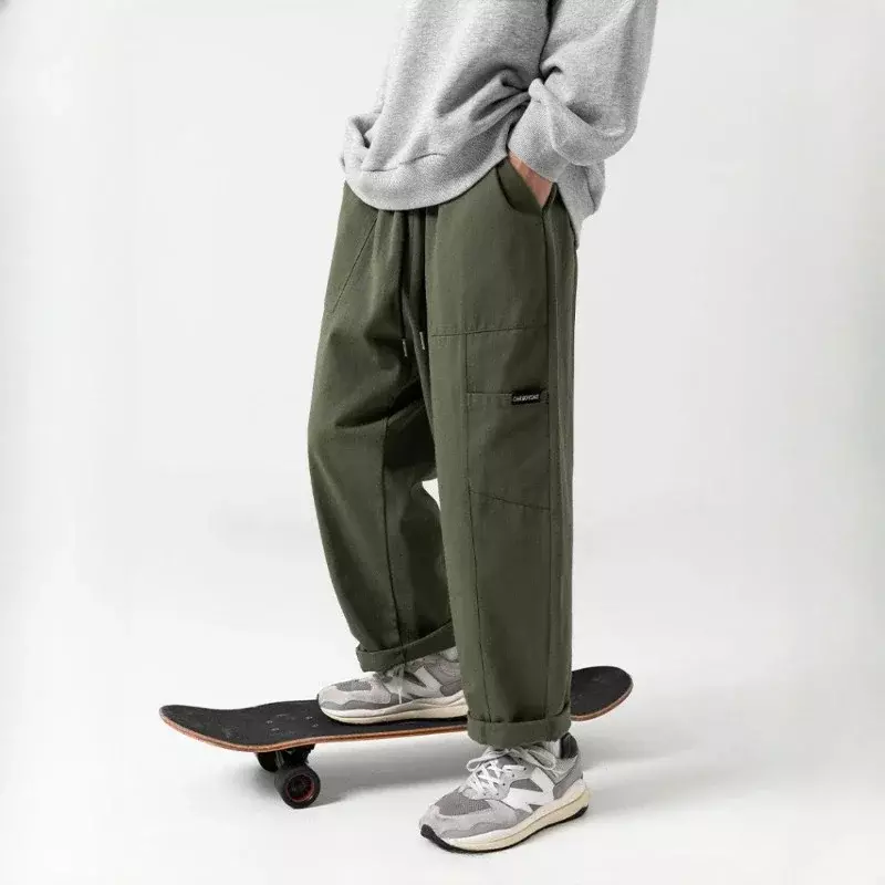 Calça casual de textura reta grossa masculina, com emenda solta 100% algodão, tendência de rua, trabalho japonês, nova para outono e inverno
