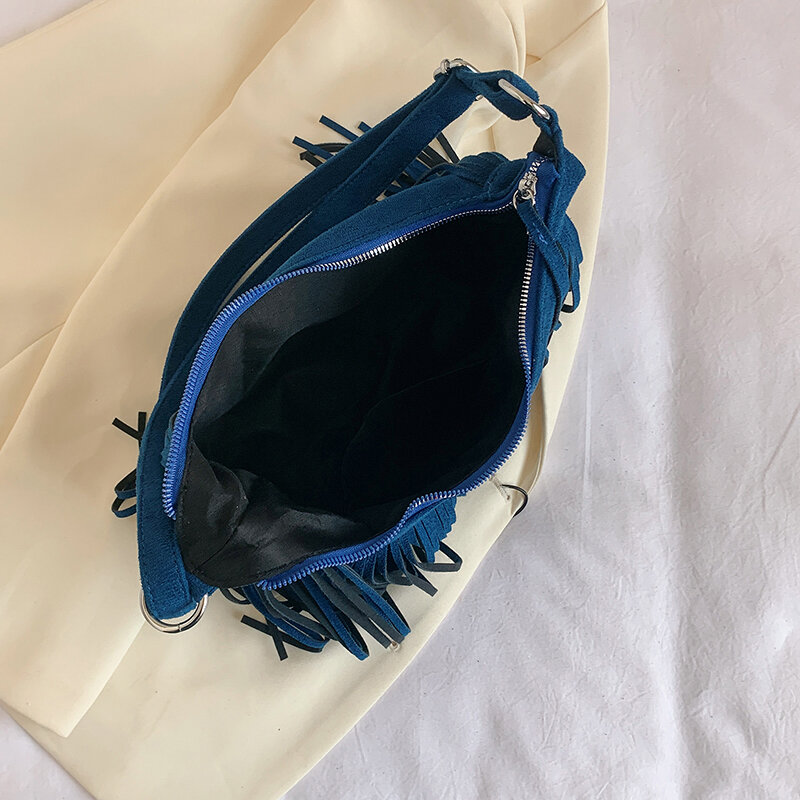Tas tangan wanita kulit Suede wanita kualitas tinggi tas bahu wanita antik tas selempang rumbai desainer tas Messenger kecil wanita
