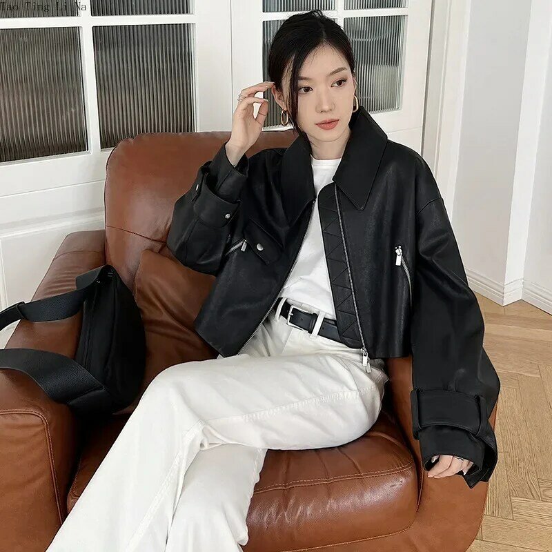 2023 New Exquisite Lapel Motorcycle Real Leather Jacket Special Genuine Sheepskin Jacket W32
