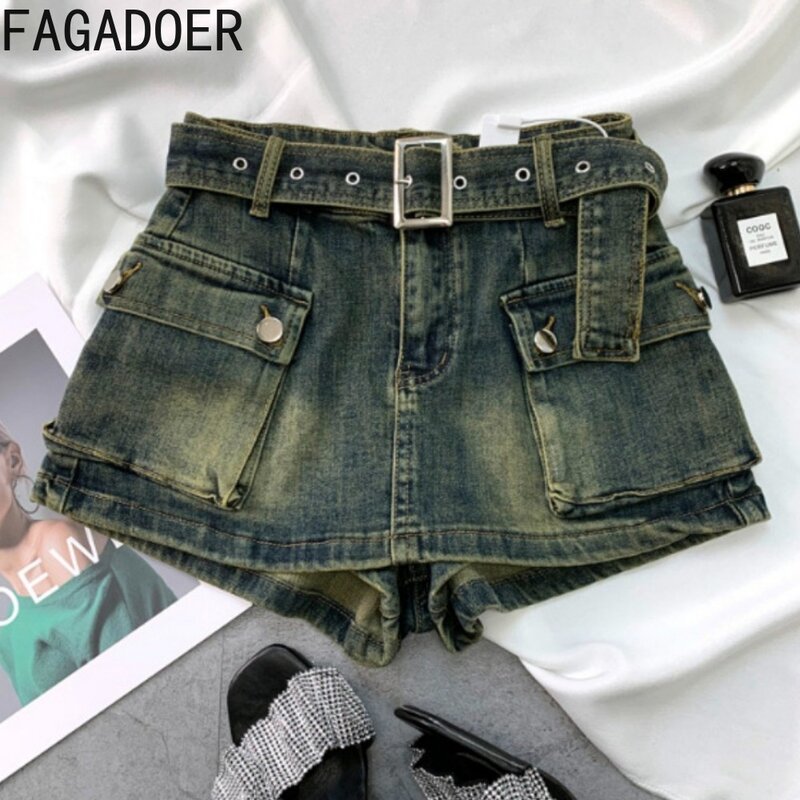 Fagadoer-ハイウエストポケットスカート,デニムショーツ,カウボーイスタイル,女性のファッション,ストリートウェア,新しい夏のコレクション