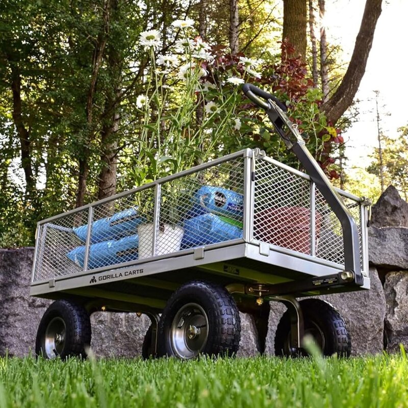 Gorilla Carts-carro utilitario versátil de malla de acero resistente con mango de fácil agarre para transporte al aire libre, capacidad de 1000 libras