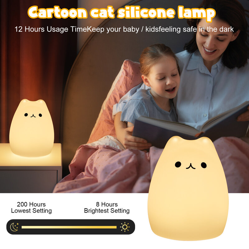 Lampu malam LED Sensor sentuh, lampu kamar anak silikon dapat diredupkan, pelindung mata, lampu malam samping tempat tidur, hadiah dekorasi anak-anak