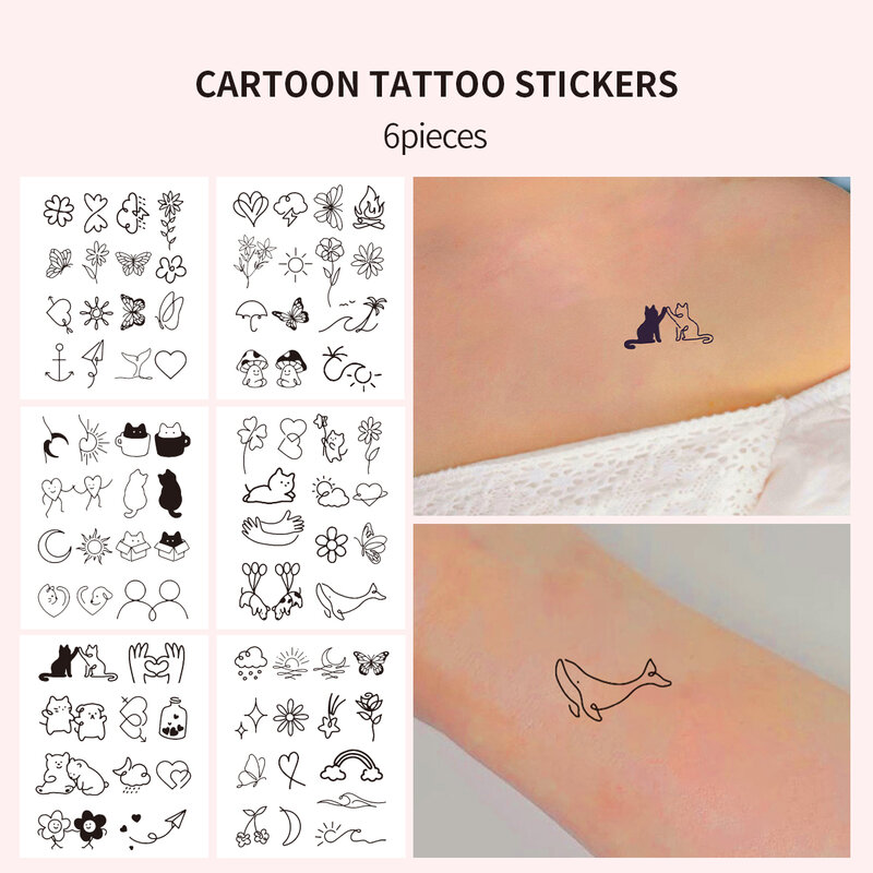6 шт., водостойкие временные тату-наклейки, минималистичные тату-наклейки, индивидуальные искусственные татуировки для женщин и мужчин, одноразовые тату-наклейки