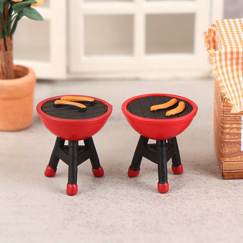 1Piece 1/12 Dollhouse Simulation BBQ Rack With Grilled Sausage Dollhouse Mini Kitchen Decor Dolls House Outdoor Garden Play Toys