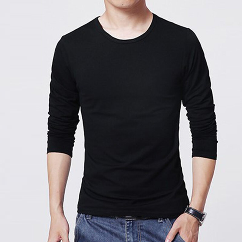 Camisetas de manga larga con cuello redondo para hombre, camiseta informal ajustada, tela de poliéster, Tops deportivos de Fitness, Blanco/Negro/gris claro