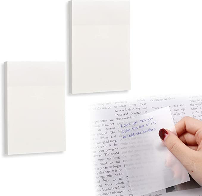 Transparente Escrita Notepad, Sticky Notes, Escola Papelaria Pad, 2pcs