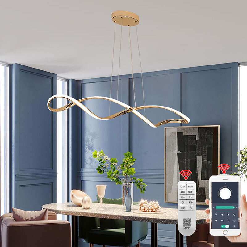Modern LED Chandelier para mesa de jantar, pendurado luz, LED pingente, cozinha teto pendurado lâmpadas, Alexa controle remoto