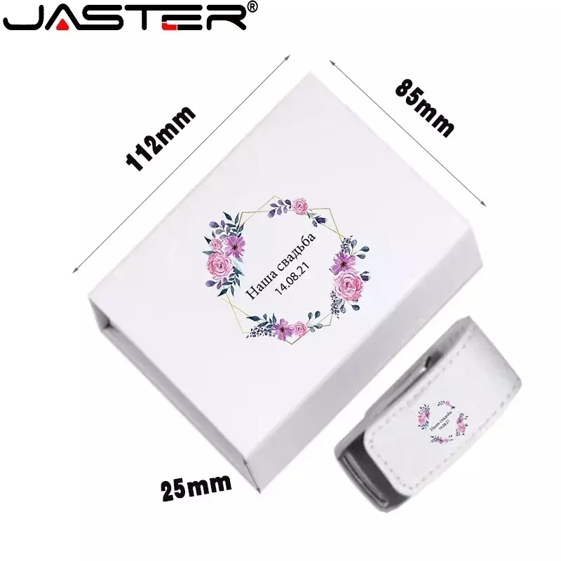 Jaster usb 2.0 flash drives 128gb impressão a cores moda caneta drive 64gb de couro branco com caixa de memória vara presente do negócio u disco