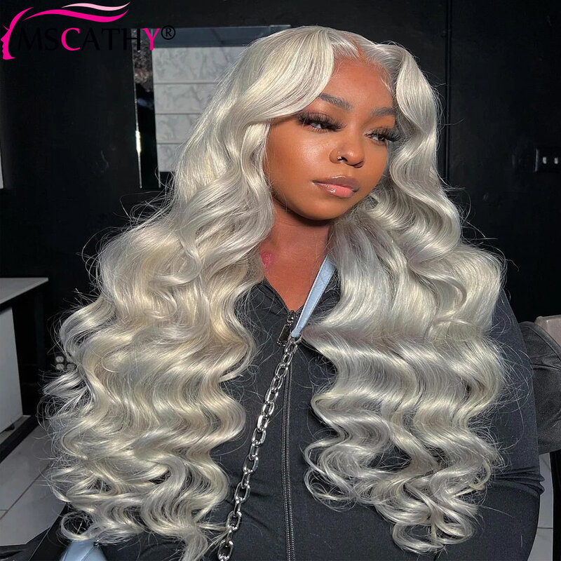Silver Grey Colored 13x4 HD Transparent Lace Front Wigs for Women Loose Body Wave Brazilian Virgin Human Hair Wig Preplucked