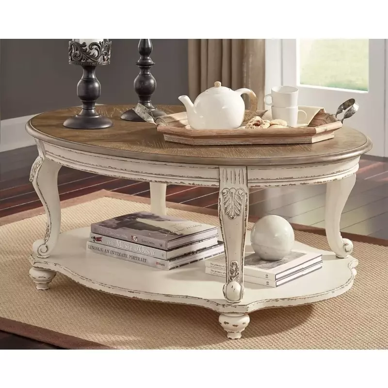 Casual Cottage Coffee Table Restaurant Tables Antique White & Brown Center Tables for Living Room Chairs Furniture Dining Salon