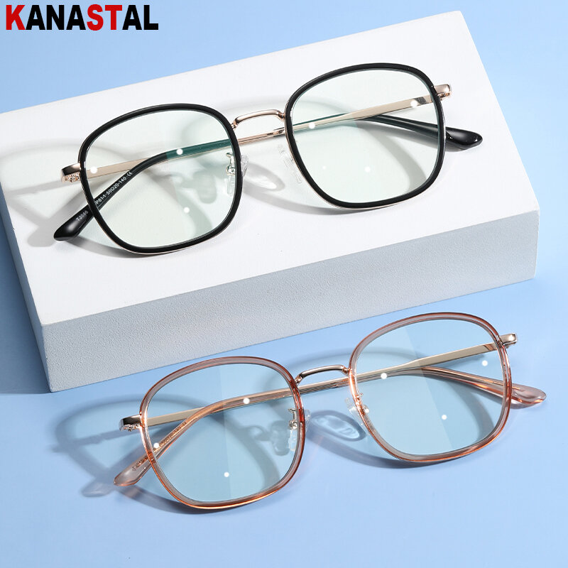 Óculos de proteção anti-azul óculos de bloqueio de luz tr metal retro óculos quadrados frame óculos de leitura uv masculino miopia