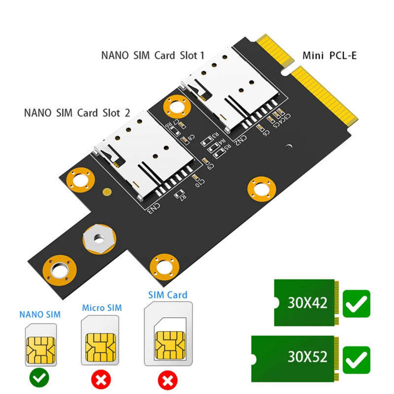 Mini M.2 Sleutel B Naar Pci-e Adapter Met Dual Nano Sim Kaart Slot Voor 3G/4G/5G Module
