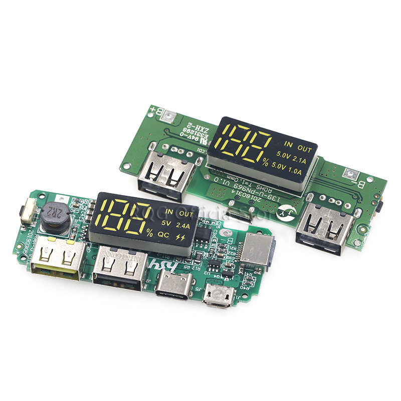 Pin Lithium Sạc Ban LED Dual USB 5V 2.4A Micro/Loại C USB Điện Di Động Ngân Hàng 18650 sạc Mô Đun