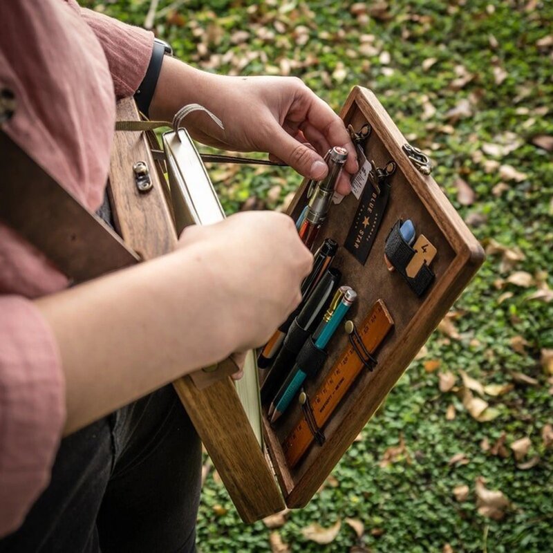 كتاب رسول صندوق خشبي ريترو تريند حقيبة الكتف متعددة الوظائف الفنان أداة وفرشاة صندوق تخزين خشبي في الهواء الطلق حقيبة