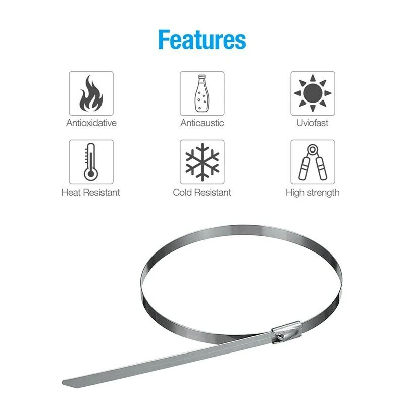 100PCS Sealing Strip Wire 304 Stainless Steel Self-Locking 4.6MM Strapping Marine Outdoor Anti-Corrosion Cable Tie