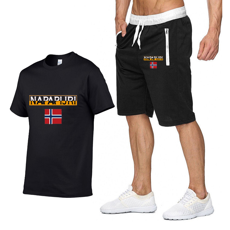 Summer New 100% Cotton Men's T Shirts Shorts 2Pcs Sets Suit Leisure Sportswear Gym Y2K Tracksuit Fashion Brand Clothes