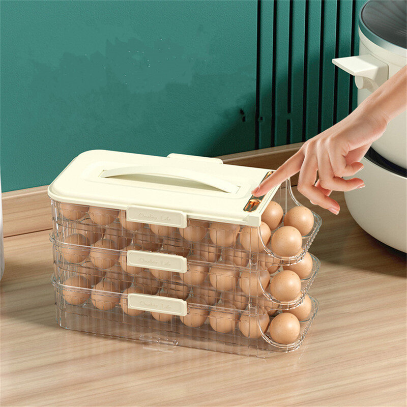 صندوق تخزين البيض ، منظم بلاستيك ، حامل ثلاجة متعدد الطبقات ، حاوية منزلقة دوارة ، صينية تنظيم ، إكسسوارات المطبخ
